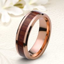 Rozé arany bevonatú fa berakásos tungsten karikagyűrű KG-KT-V694
