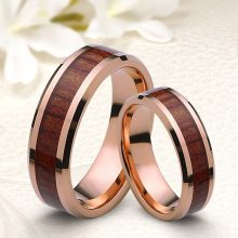 Rozé arany bevonatú fa berakásos tungsten karikagyűrű KG-KT-V694