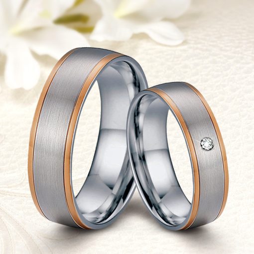 Klasszikus stílusú domború Női titán karikagyűrű rozé arany díszítéssel KG-MX-T001W