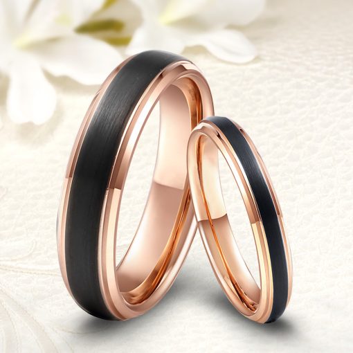 Fekete-rozé arany bevonatú női tungsten kapcsolat gyűrű KG-TG-V042W
