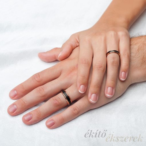 Fekete-rozé arany bevonatú női tungsten kapcsolat gyűrű KG-TG-V042W