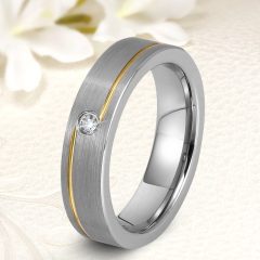   Modern stílusú matt Női tungsten karikagyűrű cirkónia kristállyal díszítve KG-TG-V044W