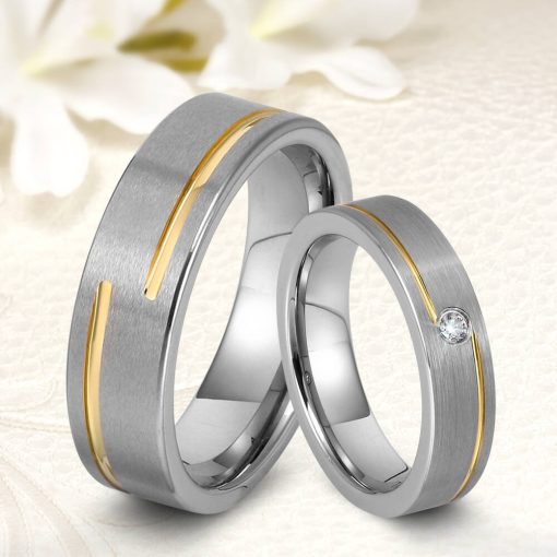 Modern stílusú matt Női tungsten karikagyűrű cirkónia kristállyal díszítve KG-TG-V044W