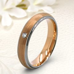   18K rozé arannyal bevont szálcsiszolt Női köves tungsten karikagyűrű KG-WT-V106W
