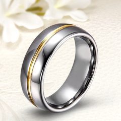   Klasszikus fazonú, domború tungsten karikagyűrű aranyozott sávval KG-WT-V304