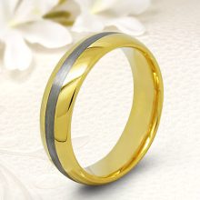 18K arannyal bevont, középen szálcsiszolt tungsten karikagyűrű KG-WT-V310
