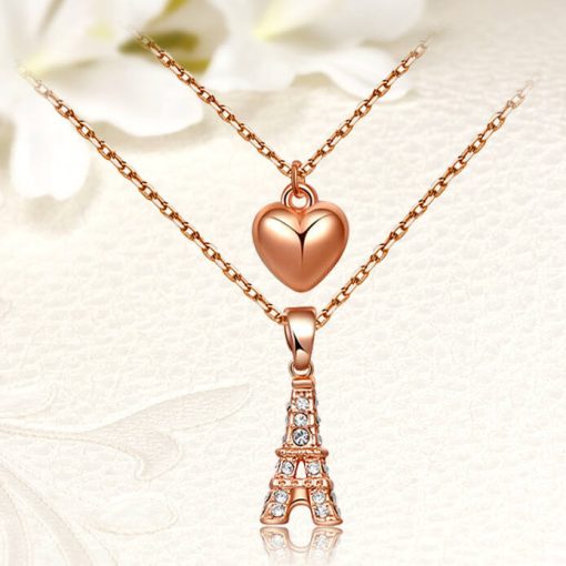 Rozé arannyal bevont Eiffel tornyos dupla nyaklánc NL-GS-B03