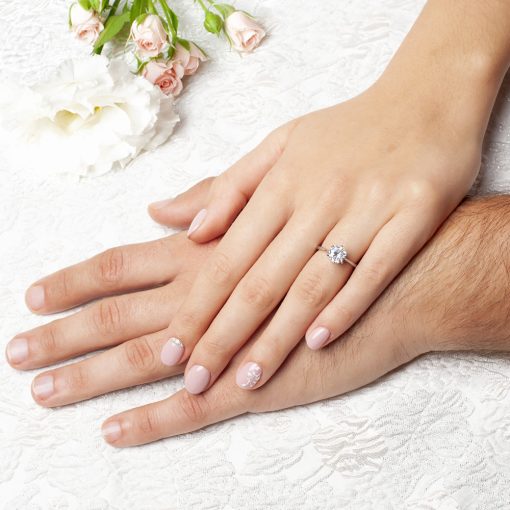 Tiffany stílusú köves nemesacél eljegyzési gyűrű RGE-AM-SS025019CZ