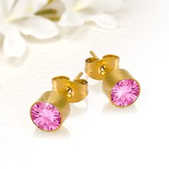   Rózsaszín Swarovski Elements kristályos aranyozott nemesacél fülbevaló SWF-ME-GN223b