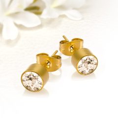   Selyemszínű Swarovski Elements kristályos aranyozoztt nemesacél fülbevaló SWF-ME-GN261b
