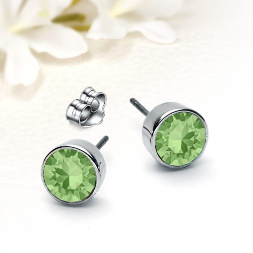 Peridot zöld Swarovski Elements kristályos nemesacél fülbevaló SWF-ME-N214b