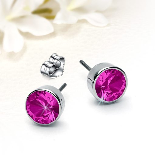 Fukszia színű Swarovski Elements kristályos nemesacél fülbevaló SWF-ME-N502b