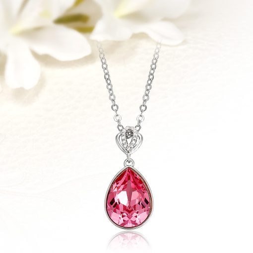 Elegáns, rózsaszínű, csepp alakú Swarovski kristályos nyaklánc SWN-XP-B009R