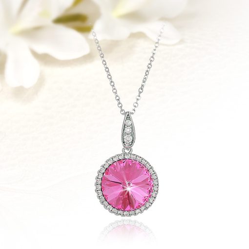 Rózsaszín rivoli alakú Swarovski kristályos nyaklánc SWN-XP-B218R