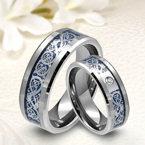 Erin Blue Zirconia 8 - 8mm széles kék indamintás Női köves tungsten karikagyűrű WB-WT-V85980CZ