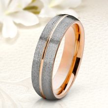 Csillámos tungsten karikagyűrű rozé arany csíkkal WB-WT-VG50050